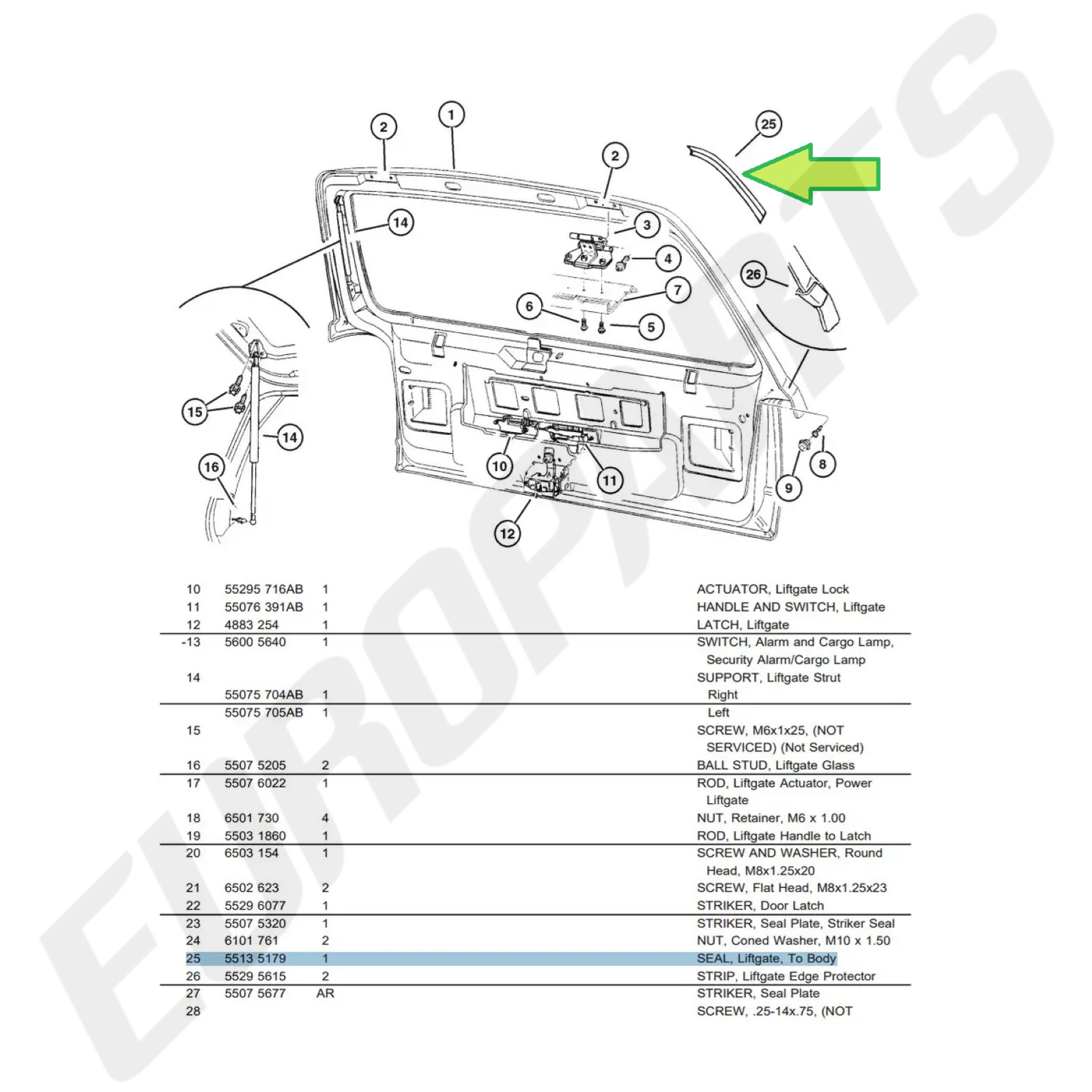 Jeep Grand Cherokee ZJ (93-98) Trunk Liftgate Rubber Seal Weatherstrip 55135179