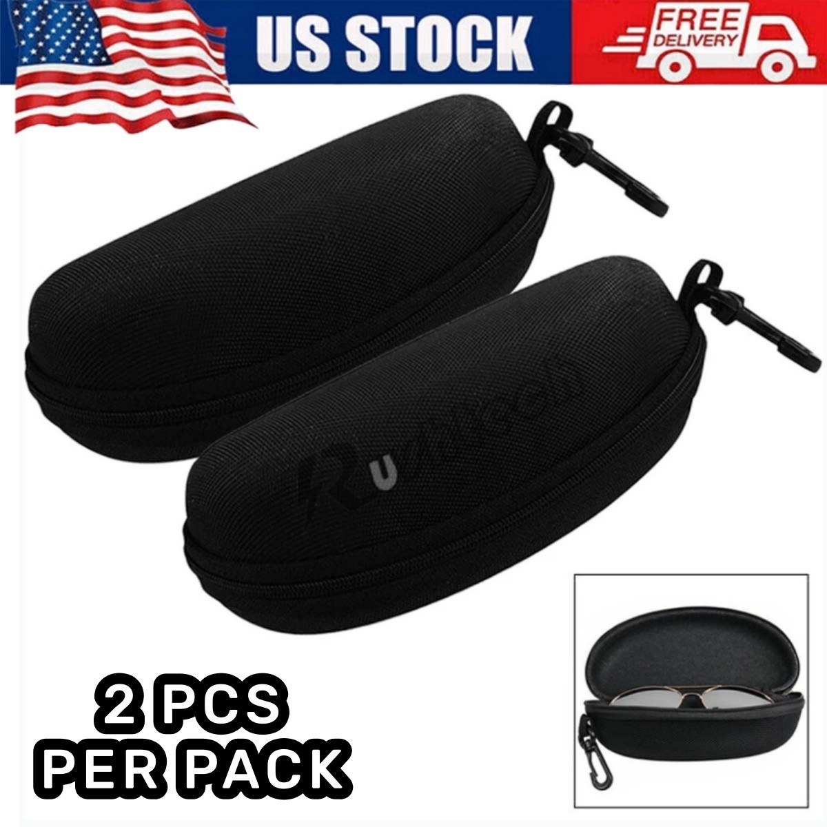 2-Pack Eye Glasses Case Box Sunglasses Protector Hard Zipper Belt Clip Portable
