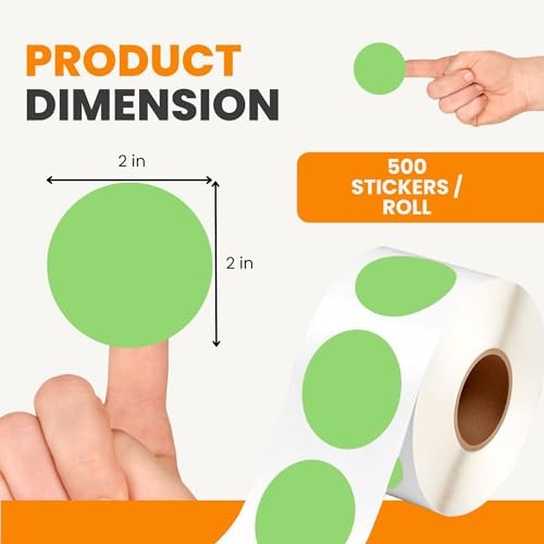 2 Inch Dot Matte Green Color Code Labels for Color Coding and 2 inches