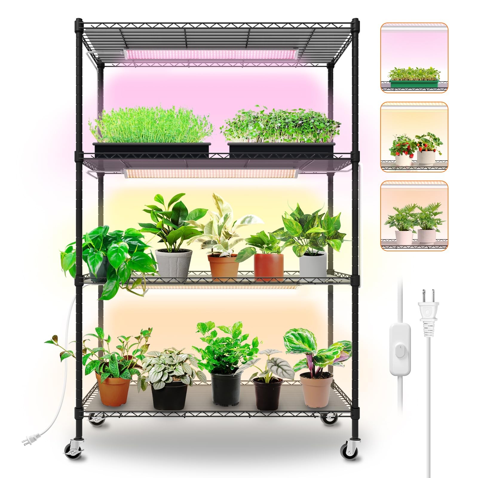 Bstrip Plant Shelf with Grow Lights, 4-Tier Light 30W Yellow