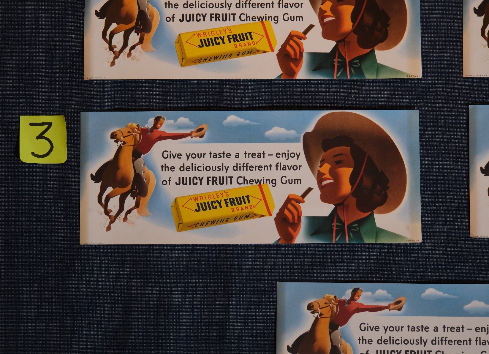 Vtg 1940's Otis Shepard Western Wrigley's Juicy Fruit Gum Lithograph Sign B-1048