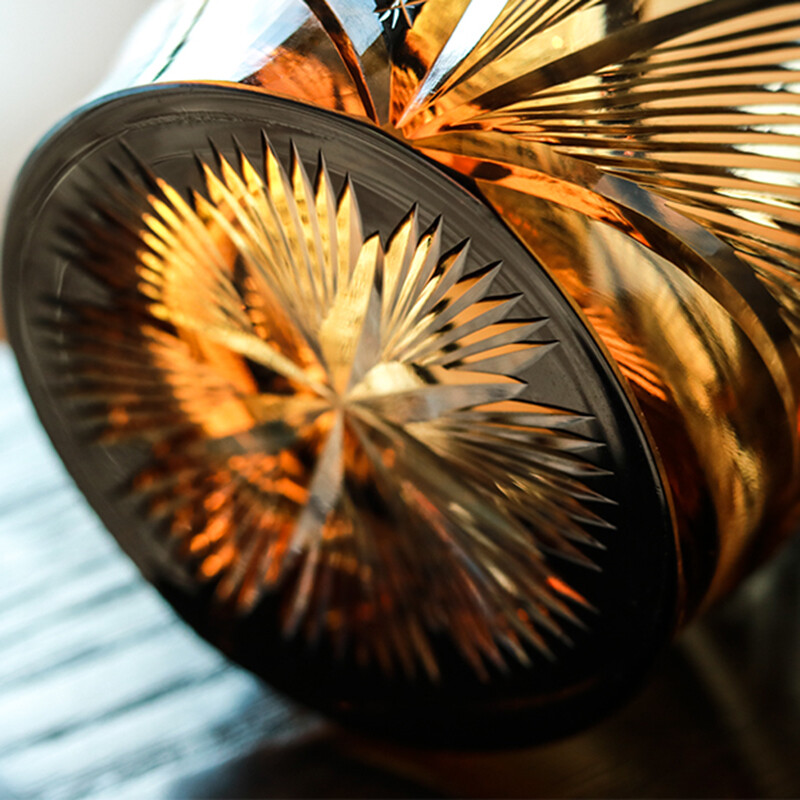 Hand blown hand cut whiskey glasses color overlay glass gifts amber black 9 Ozs