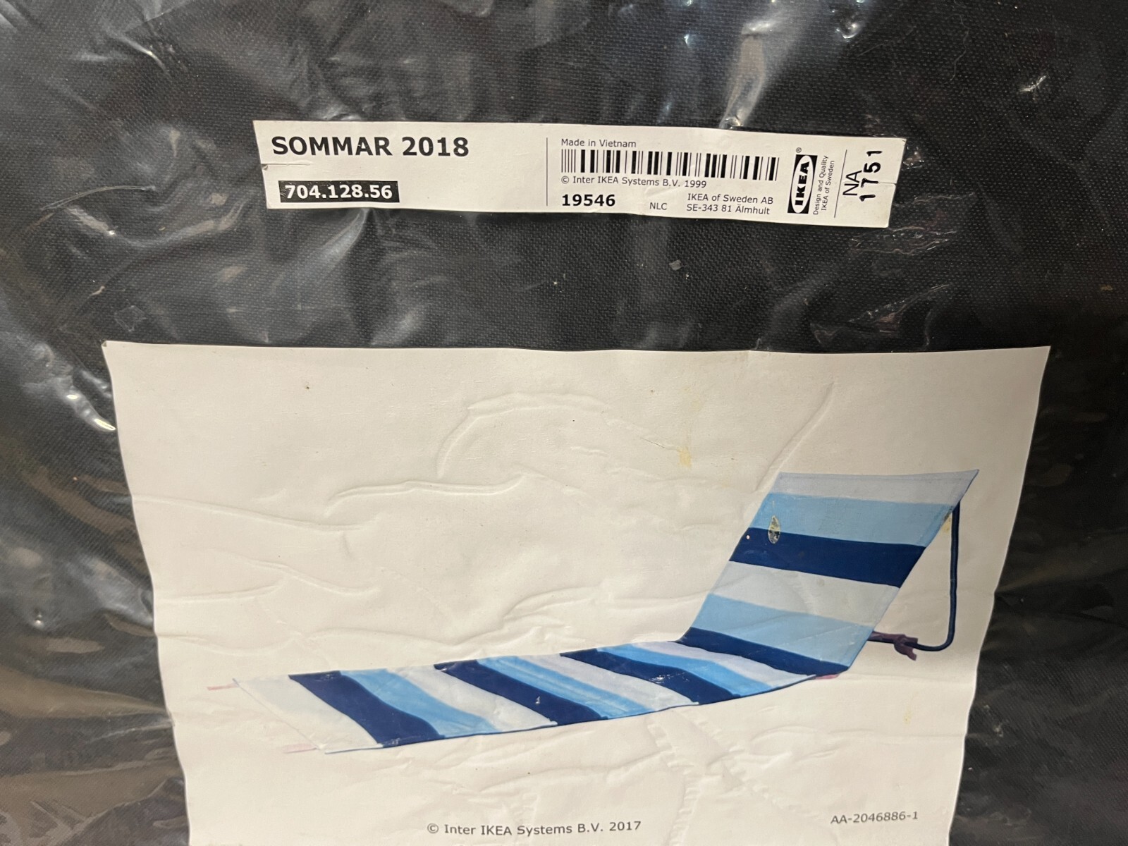 Ikea Sommar 2018 Beach Mat Lounger Beach Chair 704.128.56 New NOS blue White