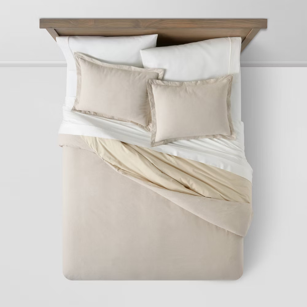 King Cotton Linen Chambray Duvet Cover & Sham Set Khaki - Threshold