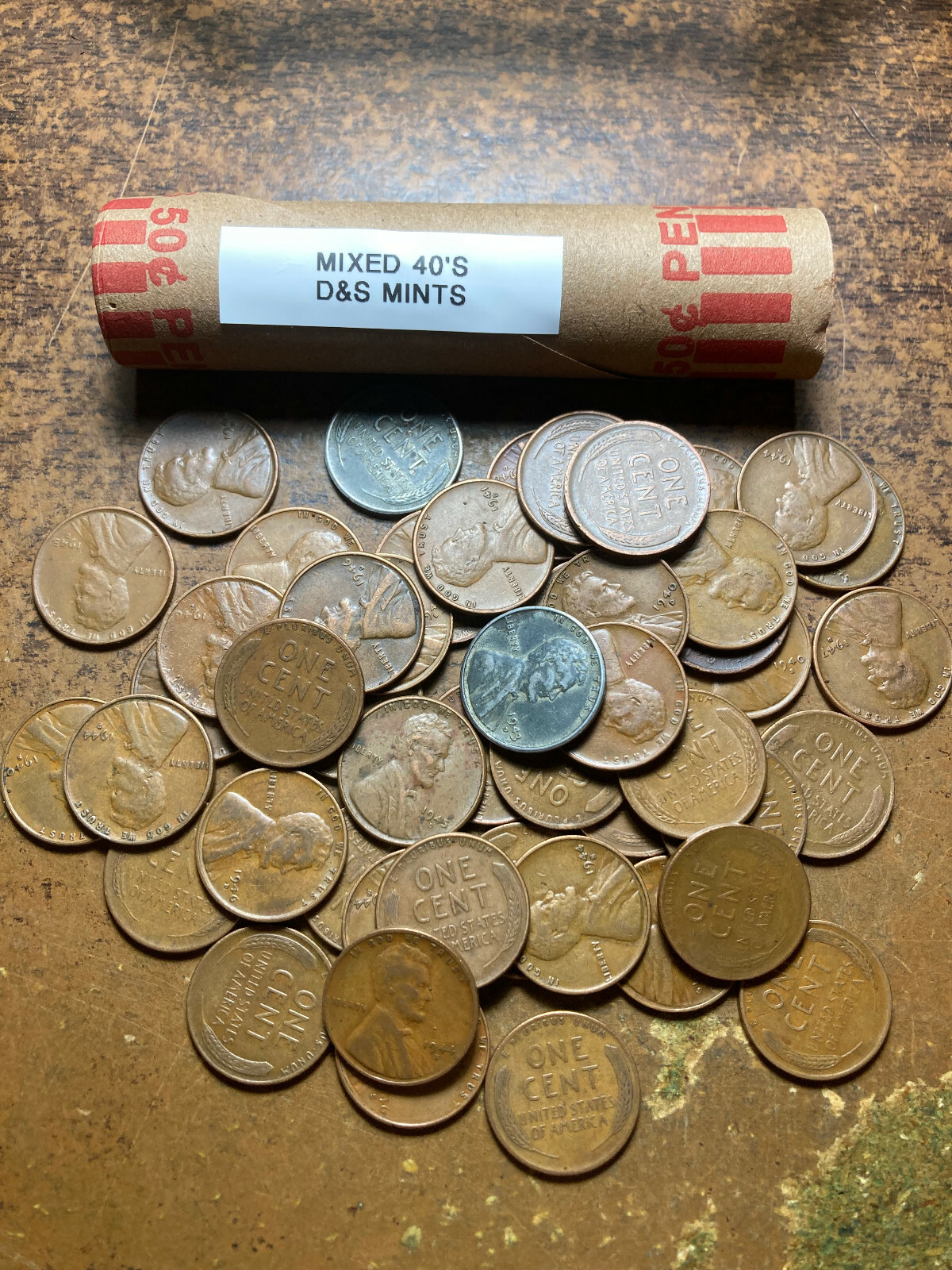 LINCOLN WHEAT CENT ROLL mixed forties, all "D&S" mints,
