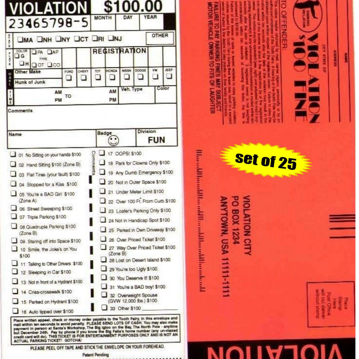 25 TOTAL FAKE - POLICE - COP PARKING TICKETS!