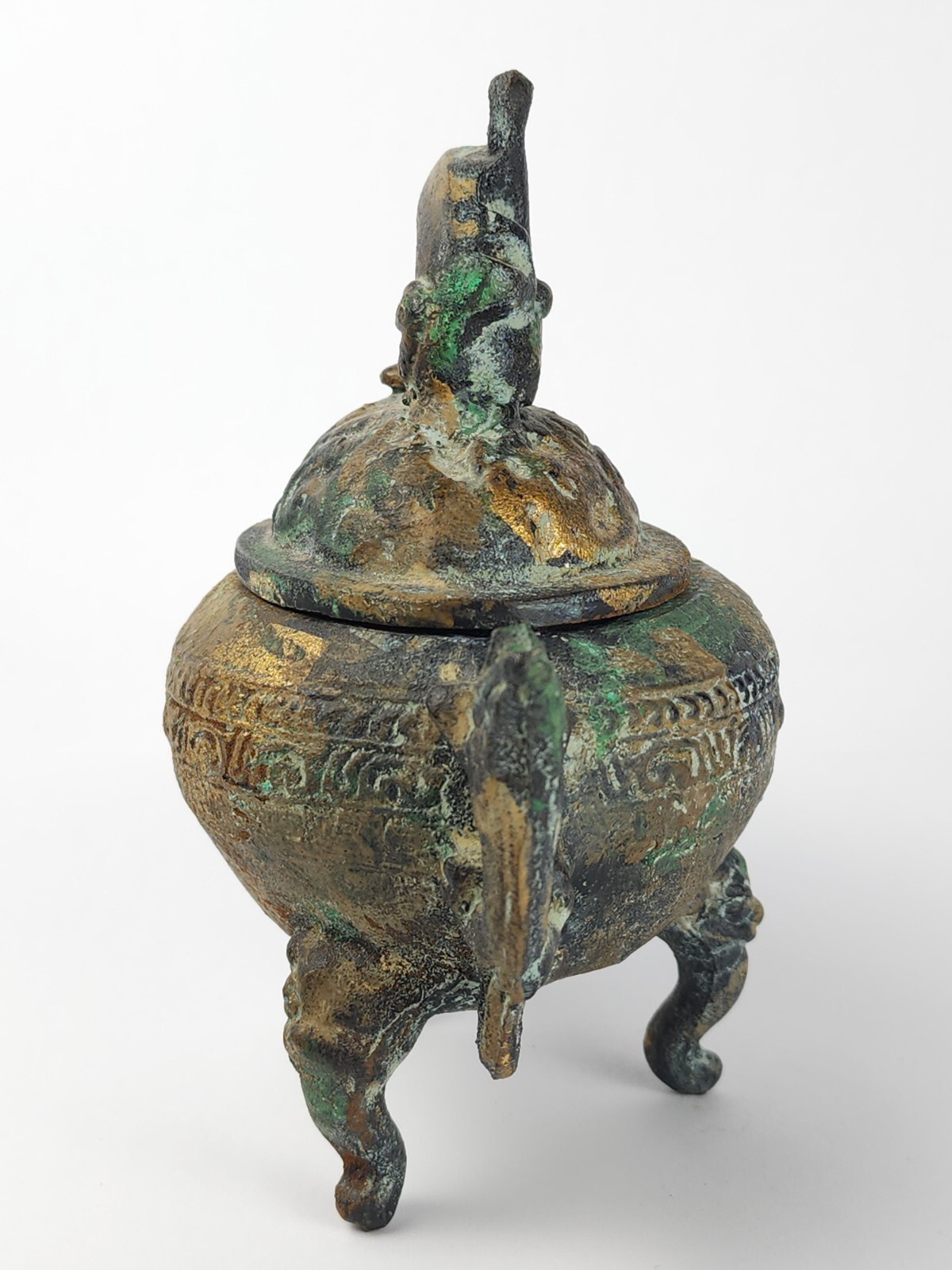 Vintage Metal Censer Lidded Incense Pot w/ Dolphin Chinese Or Japanese Replica