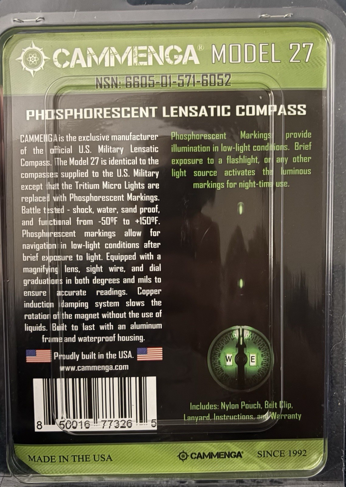 BRAND NEW CAMMENGA LENSATIC MILITARY COMPASS PHOSPHORESCENT MODEL 27 OD Green