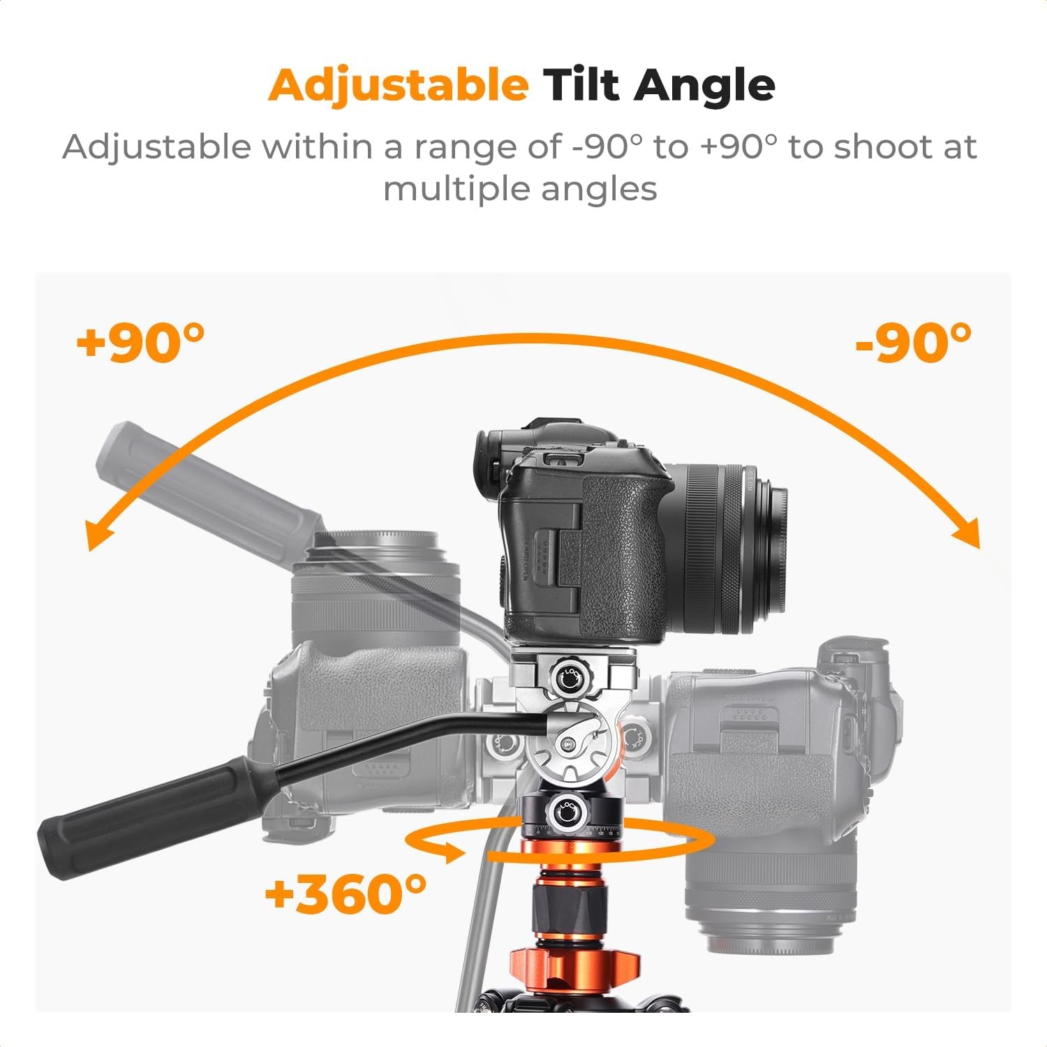 K&F Concept 67" Carbon Fiber Tripod Video Tripod w/ Fluid Head Load Capacity 8kg