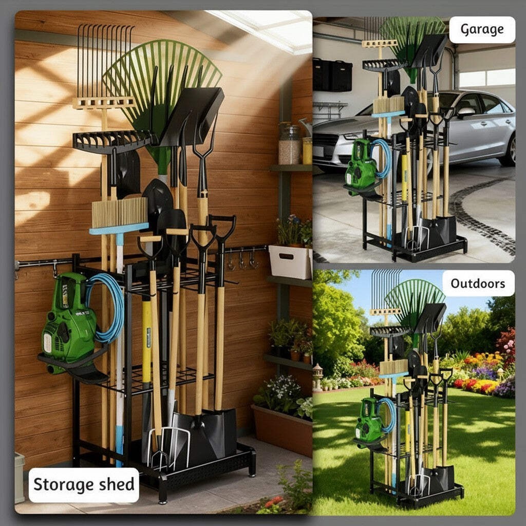 Heavy-Duty Garden Tool Organizer Rack for Garage & Yard