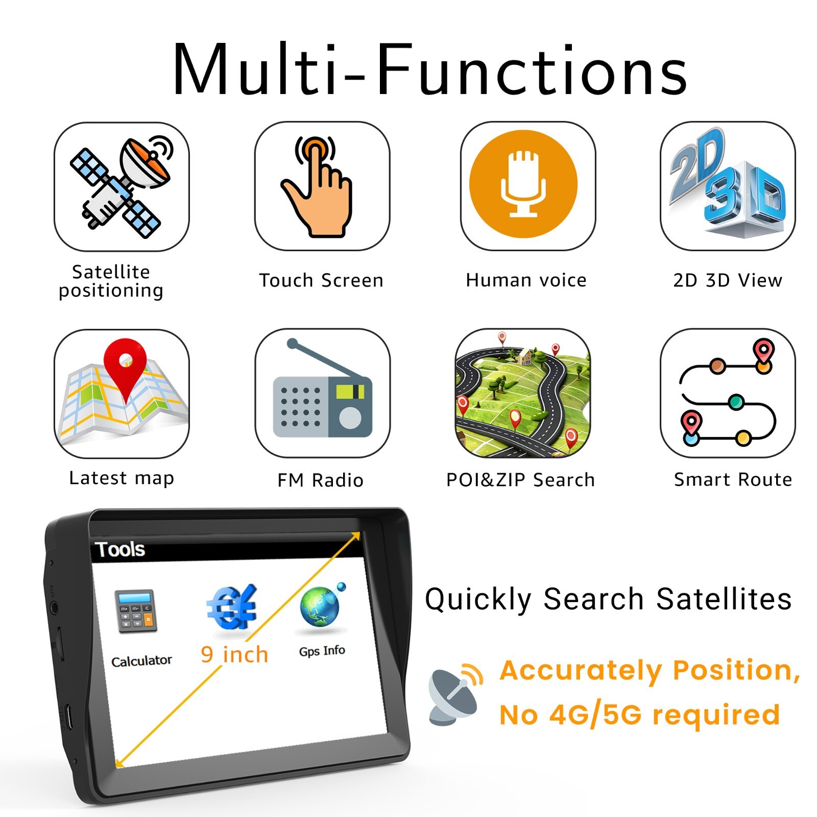 9-Inch GPS Navigator for Car Truck 2025 Offline Maps with Lifetime Free Updates