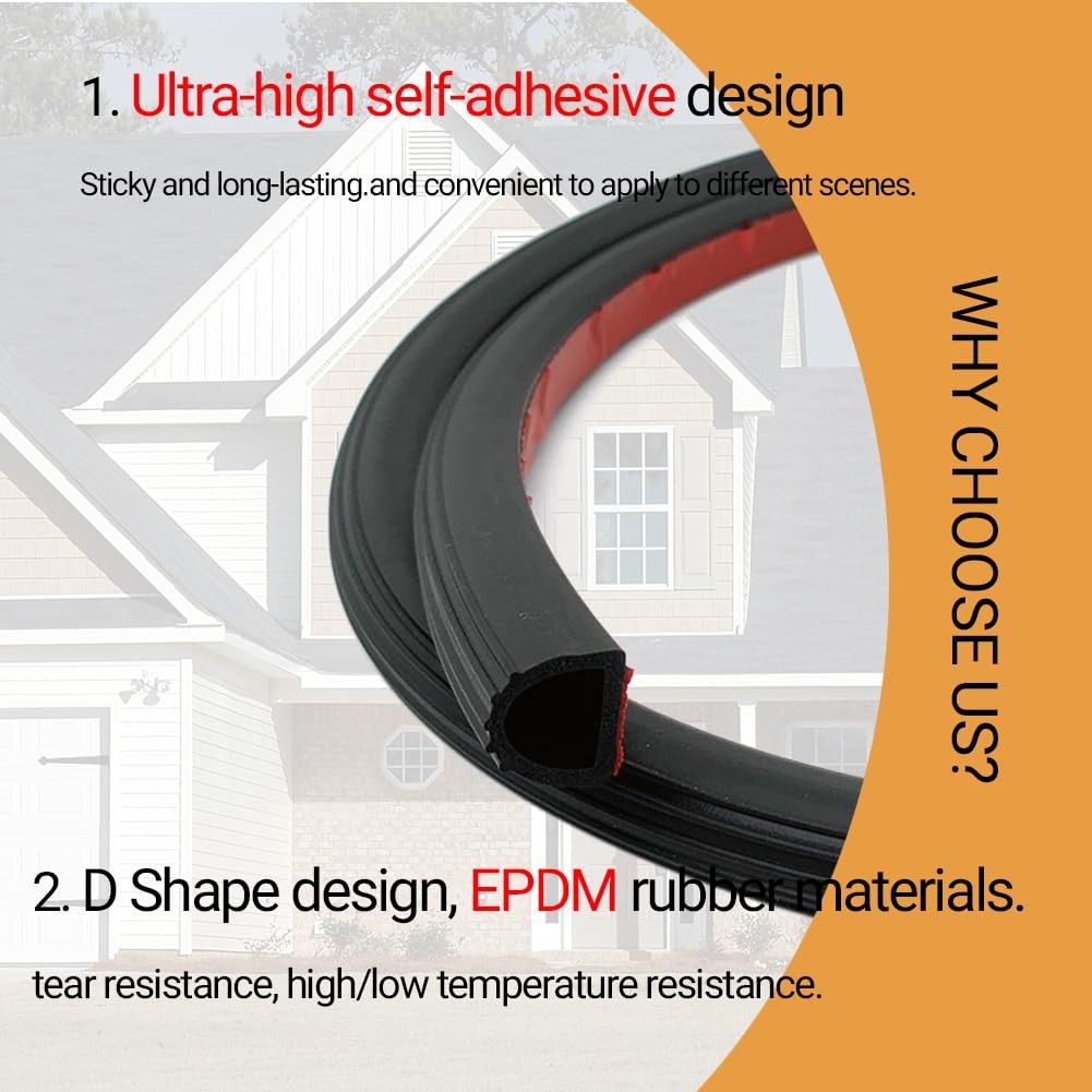D Shape Rubber Weather Stripping, Self-Adhesive Seal Strip, Rubber Gasket for...