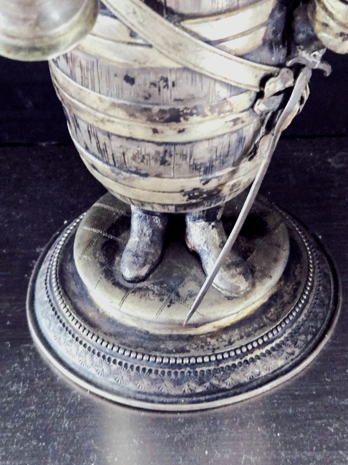 ANTIQUE HANAU GERMAN STERLING SILVER CUP TANKARD BEER STEIN DRUNK MAN FIGURE