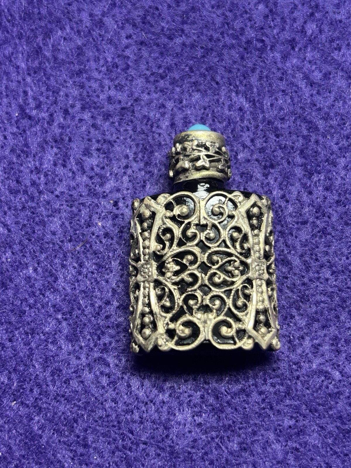 Vintage Silver Filigree Brown Glass Miniature Signed Monaco Perfume Bottle