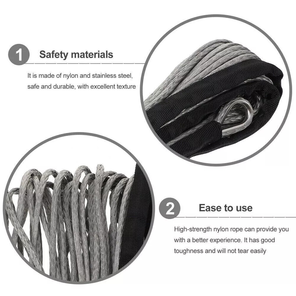 1/4"x50' 10000LBS Synthetic Winch Rope Line Recovery Cable 4WD ATV UTV Gray #UP