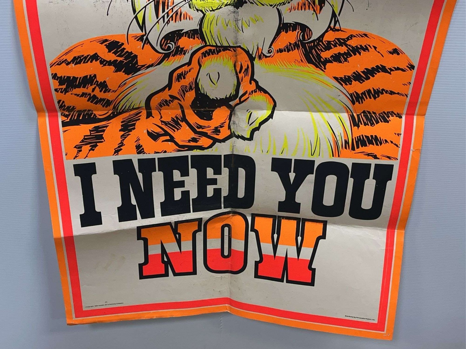 1968 Esso Tiger Blacklight Poster 28x40 Humble Oil “I Need You Now” Vintage