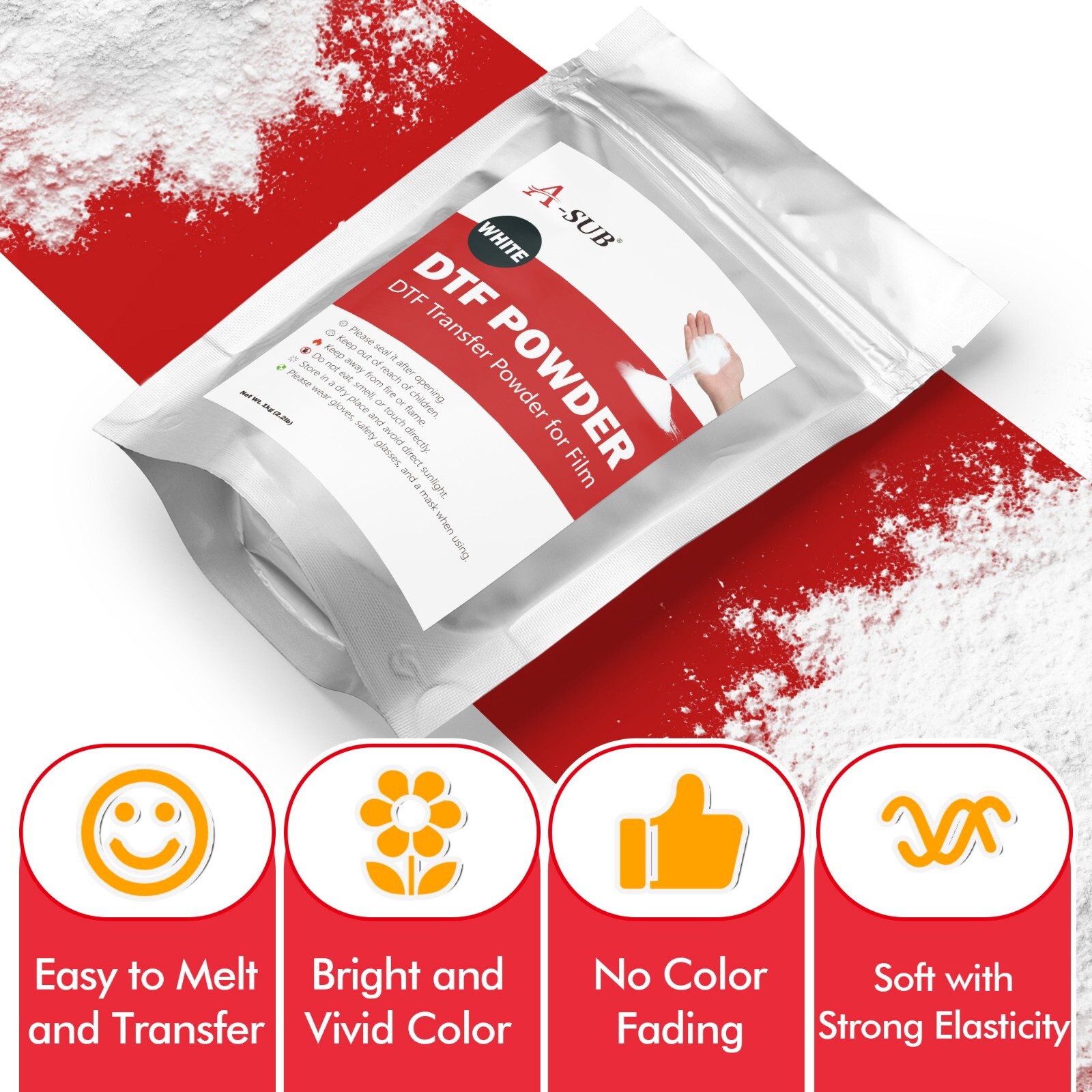 A-SUB DTF Powder for Sublimation DTF Printing 2.2lb Adhesive White DTF Powder