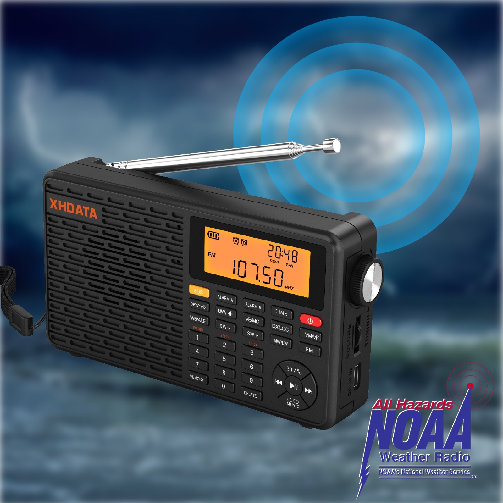 XHDATA D109WB Portable Digital Radio FM/MW/LW/SW Bluetooth Global Band Earphone