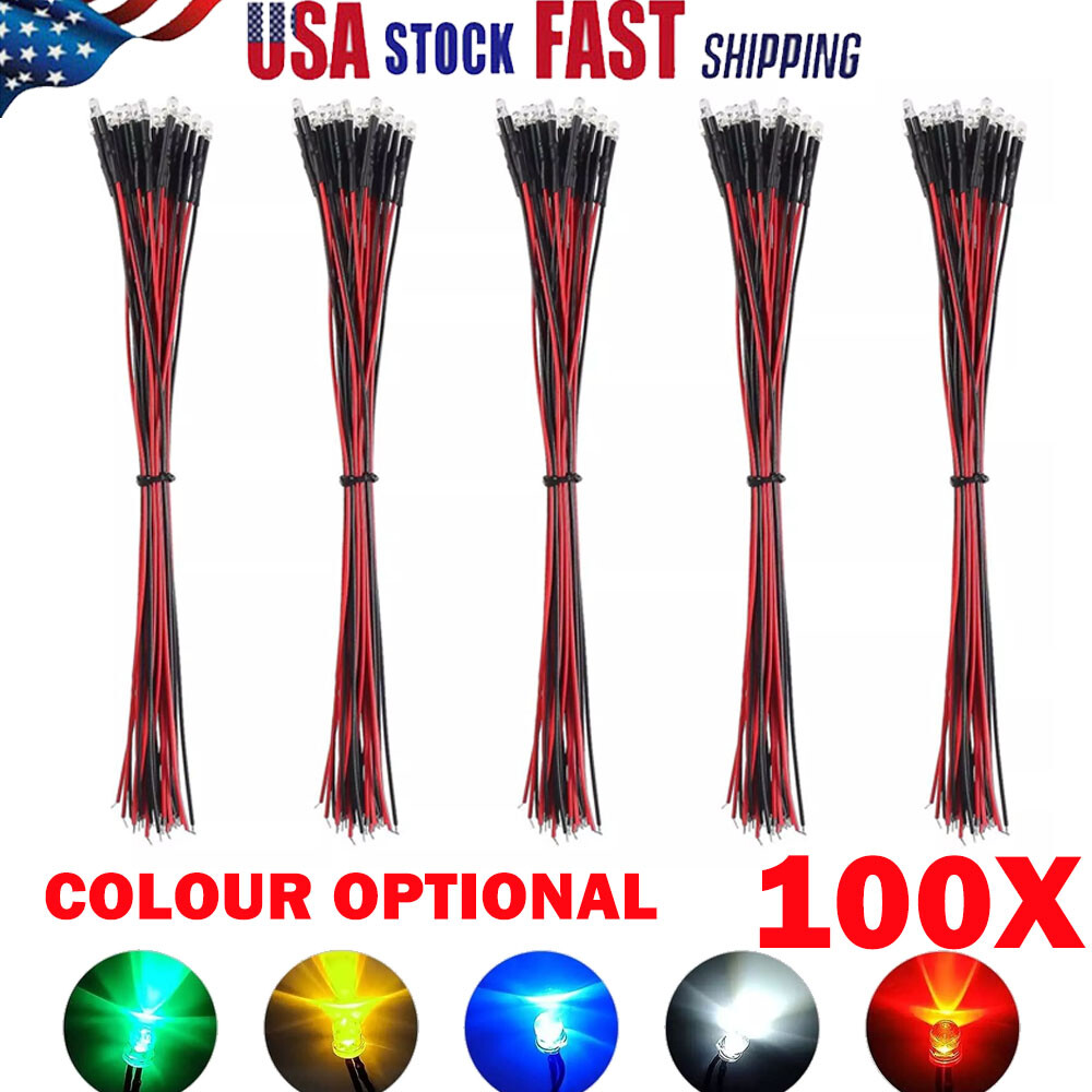 100X 3mm Pre Wired DC5V-12V Micro LED Lights Emitting Diodes Mini Bulbs Lamp NEW