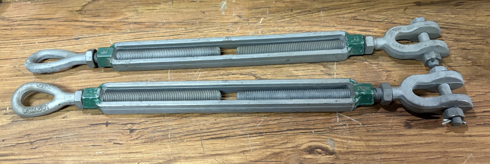 Lot of 2 Green Pin Turnbuckle 5/8” x 12” GP WLL 1.59T, G6315 load limit 1.59 Ton