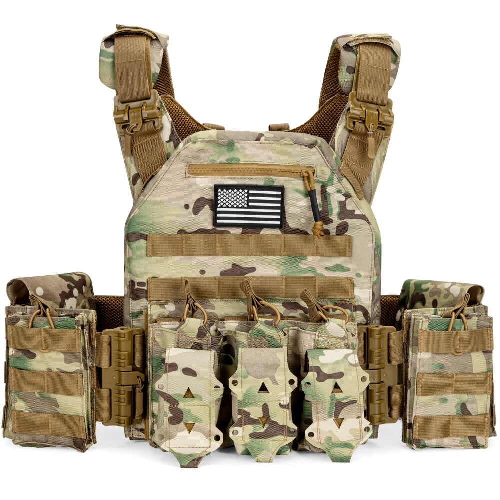 Tactical Vest Tan Plate Carrier Military Matches Vest - Adjustable for Training
