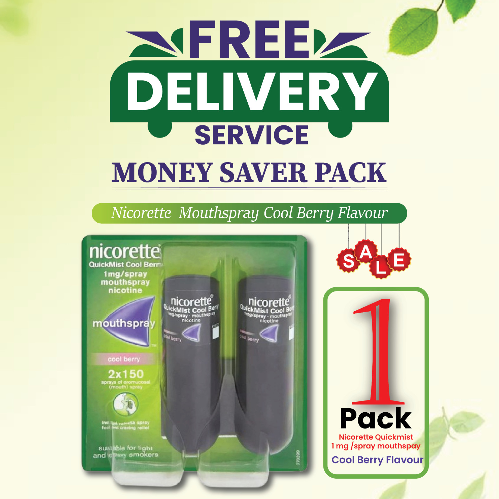 Nicorette Mouthspray Quickmist Berry 1mg 13.2ml X 2ct - FREE SHIPPING