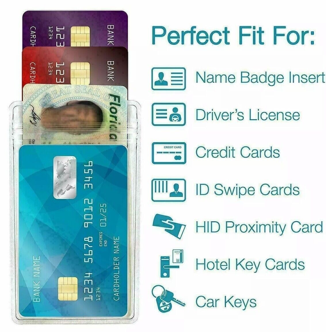 2-Pack Vertical ID Card Holder Clear Plastic Badge Resealable Waterproof credit