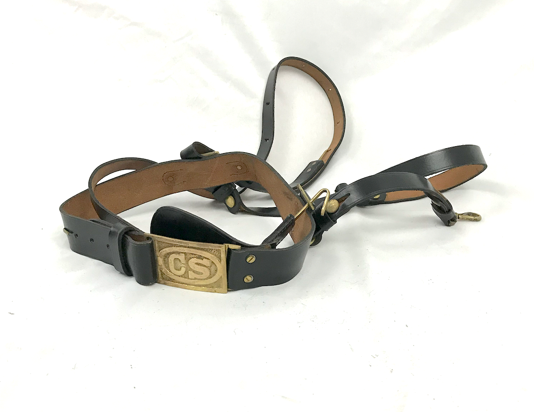 Youth Civil War Swordbelt - Black Leather w/ CS Buckle - Fits Up to 30 Inch