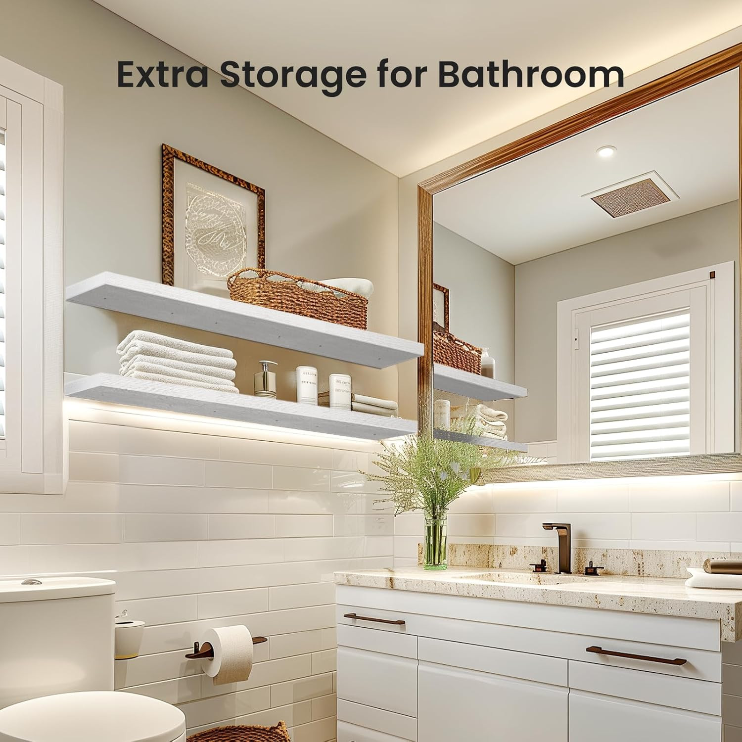 Floating Shelves Wall Mounted White – Set of 3 Shelves with Invisible Brackets