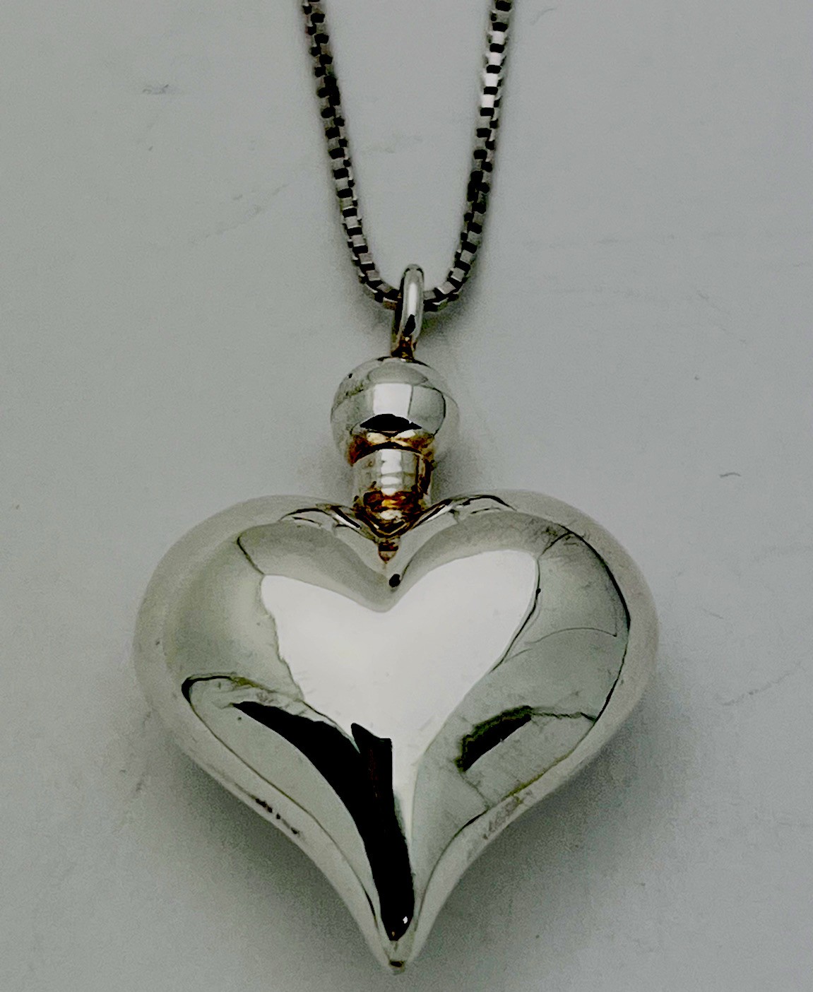 925 Sterling Silver 8 Gram Polished Puffed Heart Perfume Bottle Necklace 24”