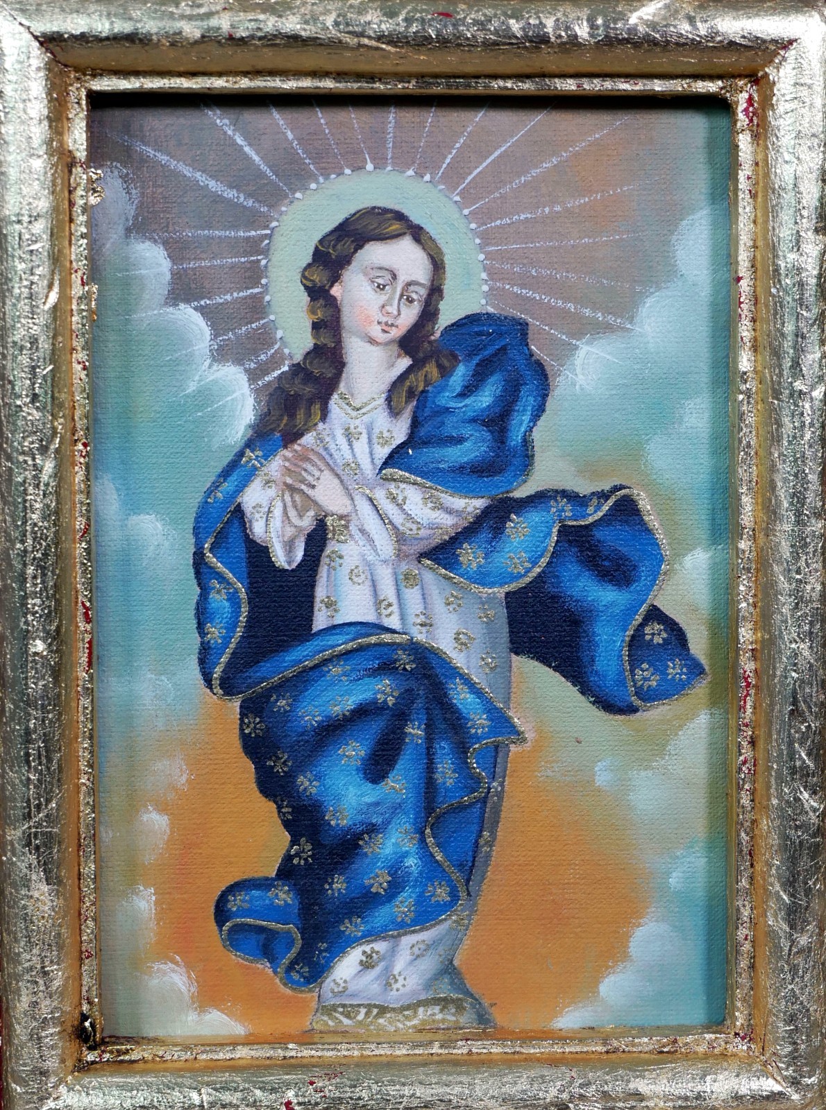 Virgin Immaculate Conception Retablo Milagros Original Painting Mexican Folk Art
