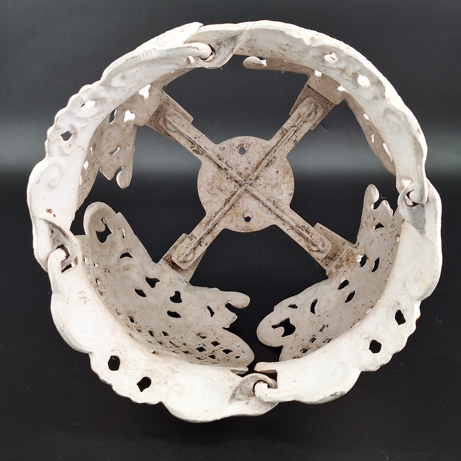 Antique Cast Iron Planter Holder Ornate Lattice White Garden Decor