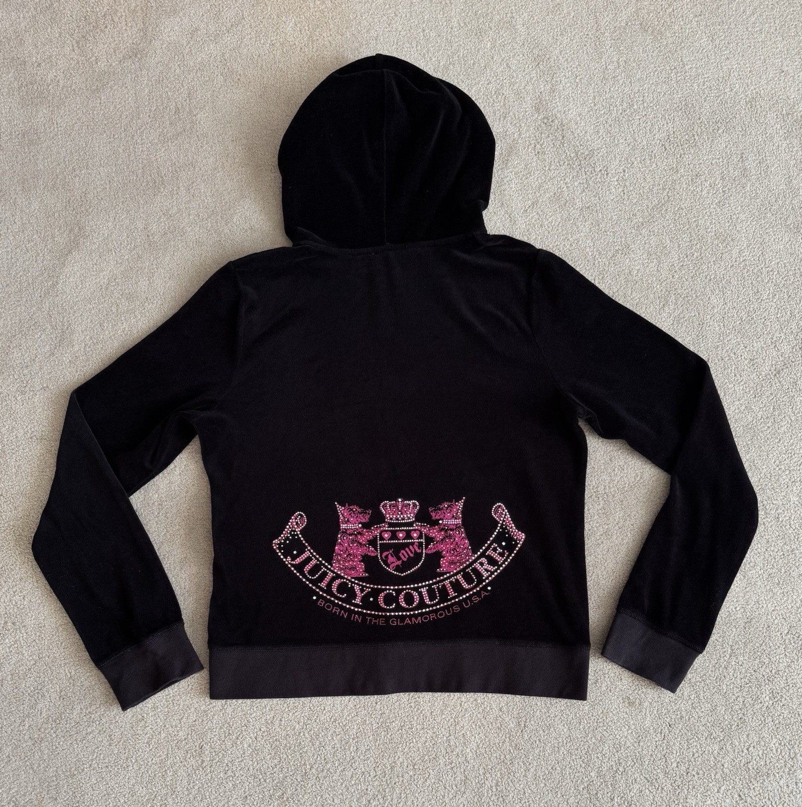 VTG Juicy Couture Black Velour Track Jacket Pink Scottie Dog Bling Size XL RARE