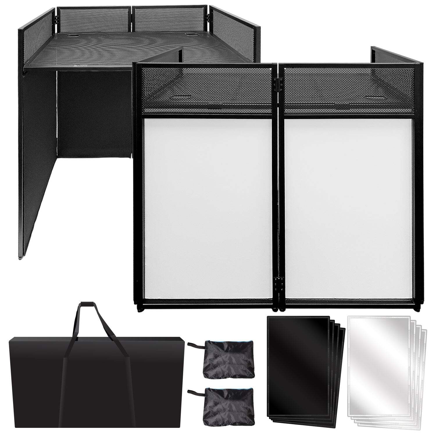 AxcessAbles Portable DJ Facade Booth Table with Black & White Scrims, Carry Case