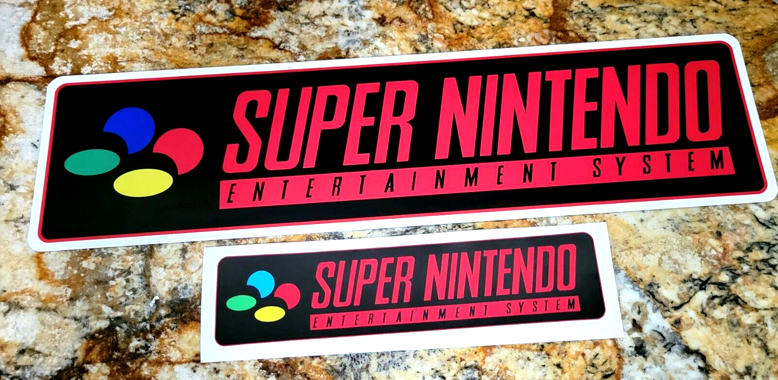 Super Nintendo Logo Aluminum Sign 6" x 23" with free decal.