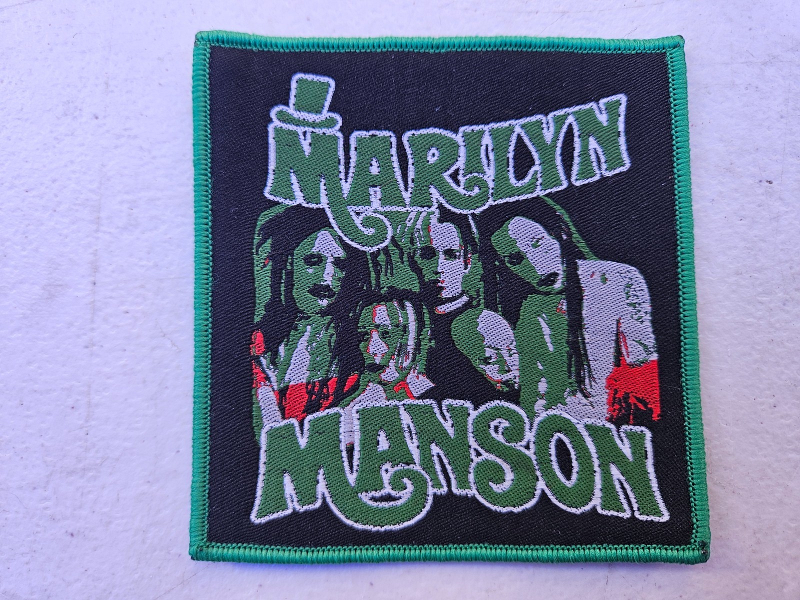 MARILYN MANSON, SEW ON GREEN BORDER WOVEN PATCH