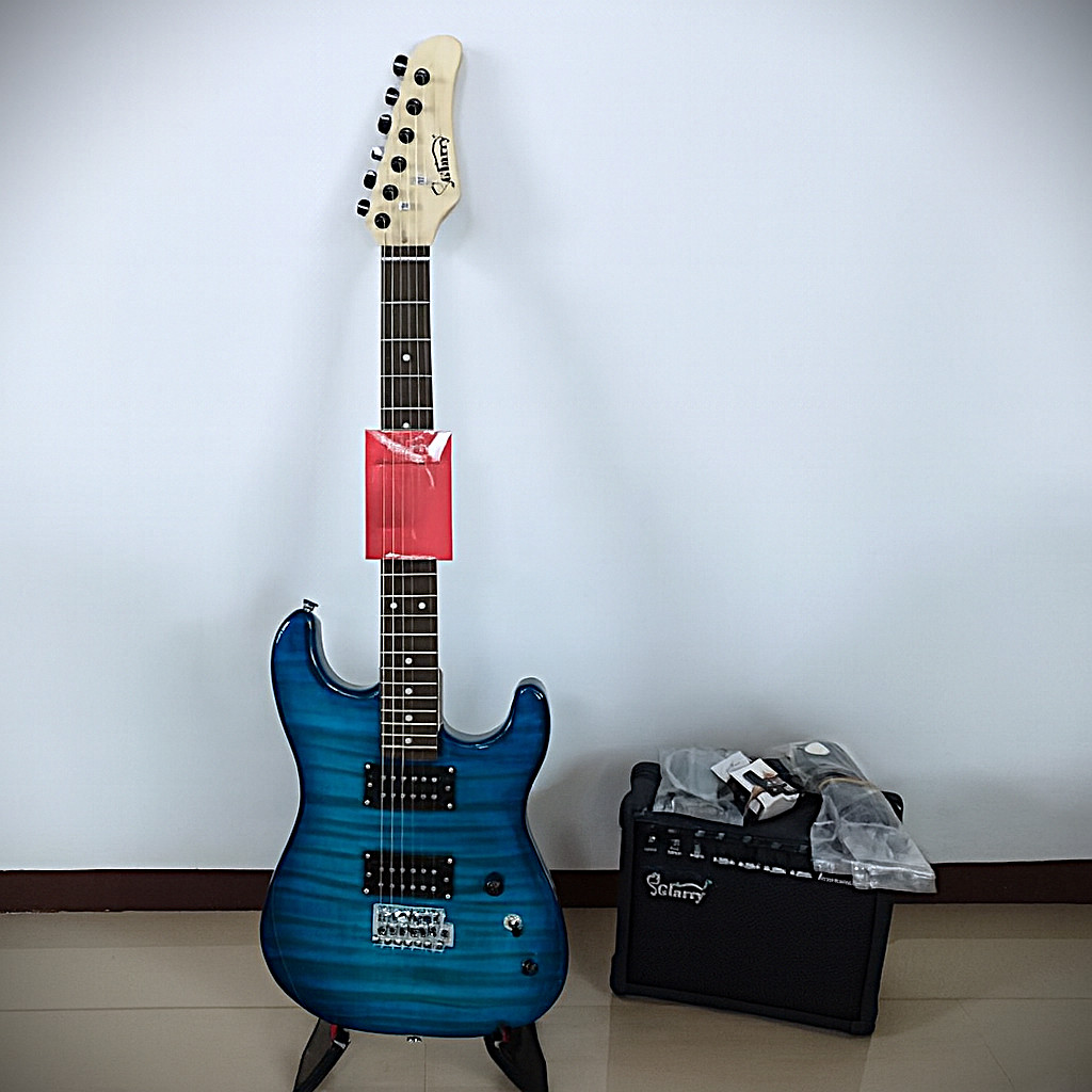 Full-Size Blue Electric Guitar Starter Package with 20-Watt Amp and Accessories