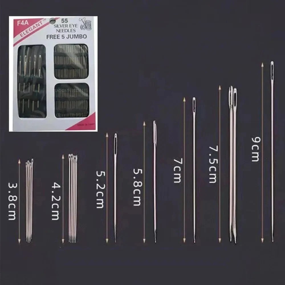 55pcs Big Eye Sewing Needles Stainless Steel Mixed Sizes Embroidery Set