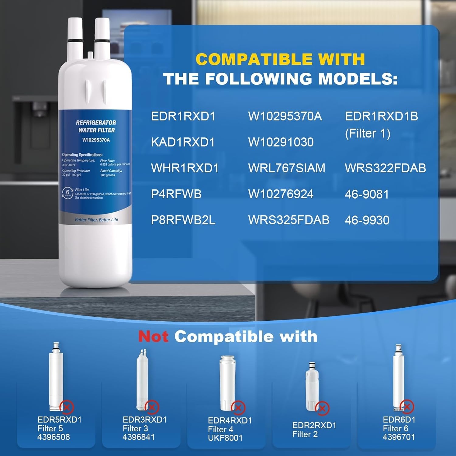 Whirlpool EDR1RXD1 Refrigerator Water Filter 1 | OEM Certified | 3- Pack Genuine