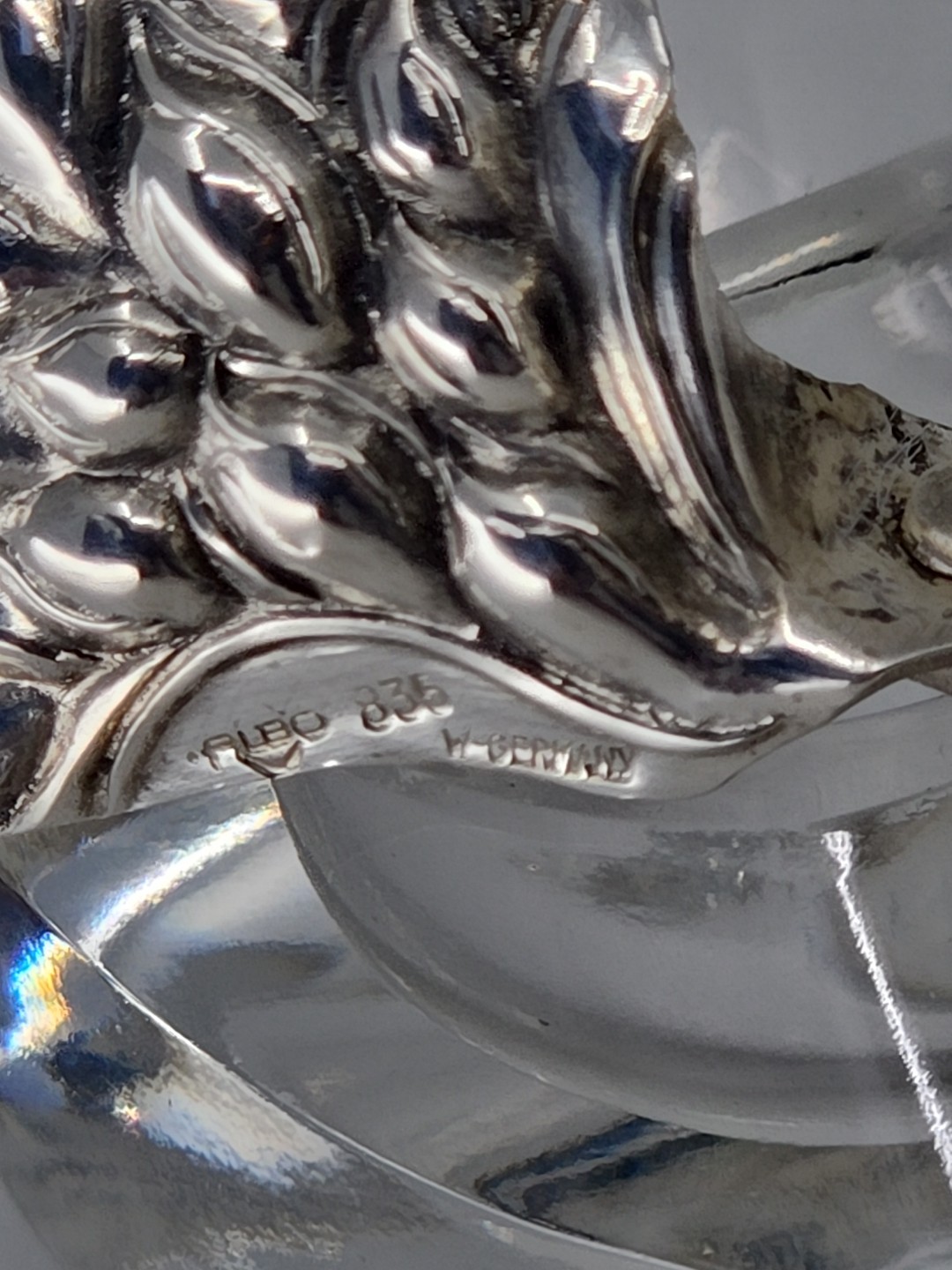 Vintage ALBO 835 Silver Crystal Swan Salt Pepper Cellars Albert Bodemer STAMPED