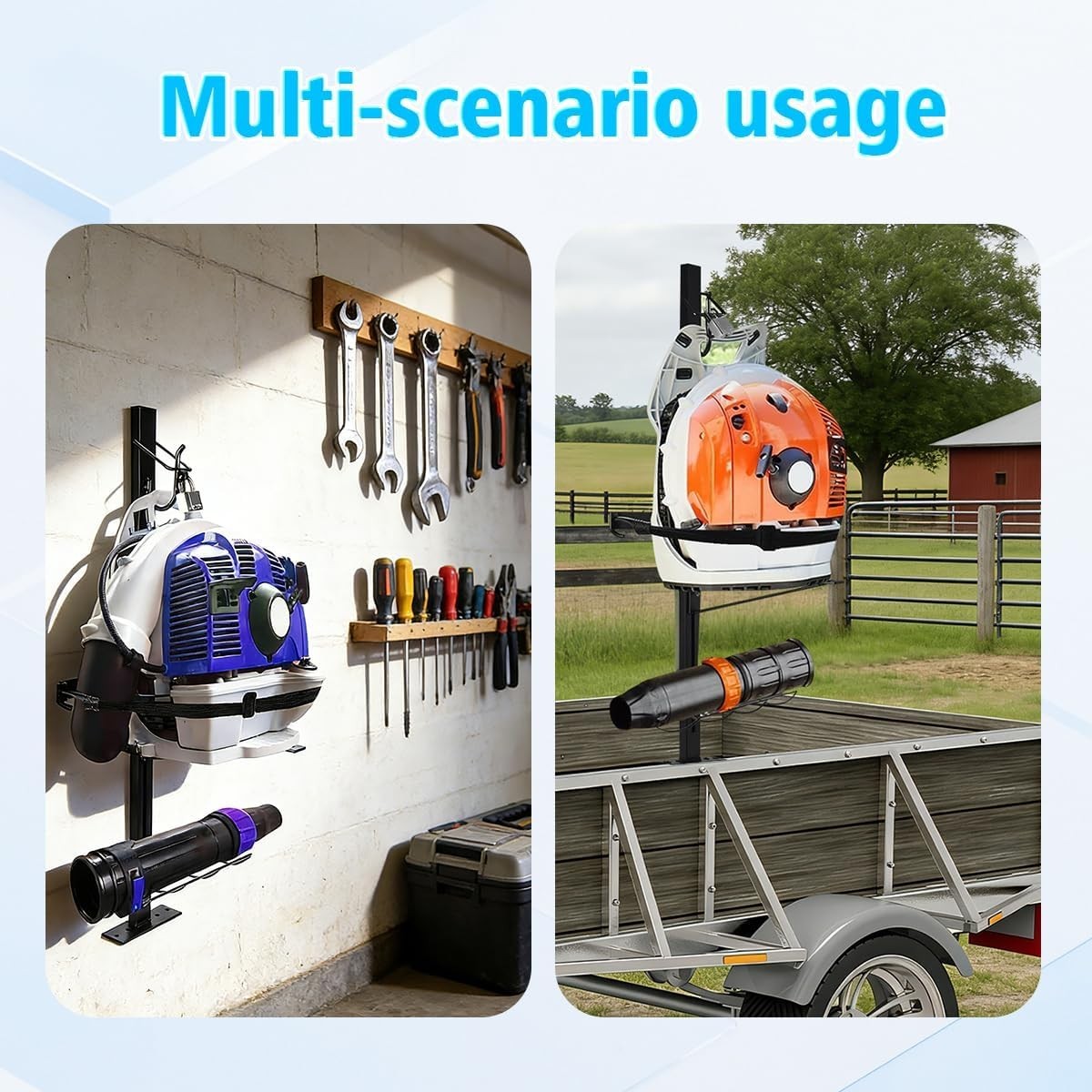 Heavy-Duty Backpack Blower Rack for Trailers, Steel Storage Tube Bracket and Str