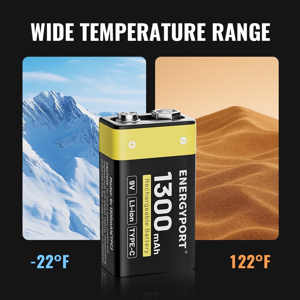 4Pcs 9V 9 Volt Li-ion USB Rechargeable Batteries 1300mAh Lithium Ion Battery