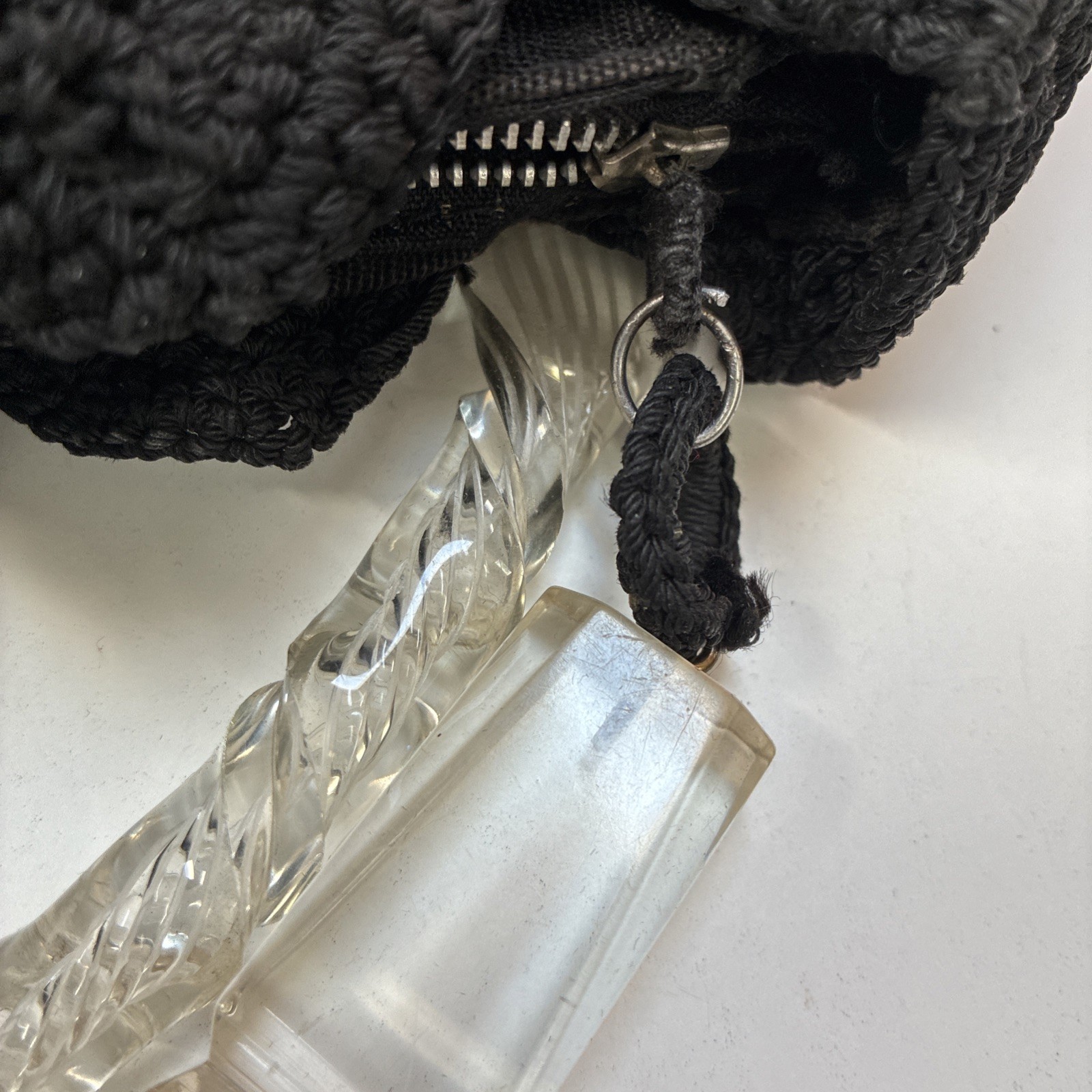 1930s Art Deco Crochet Handbag Clear Lucite Style Handle Provenance Depression