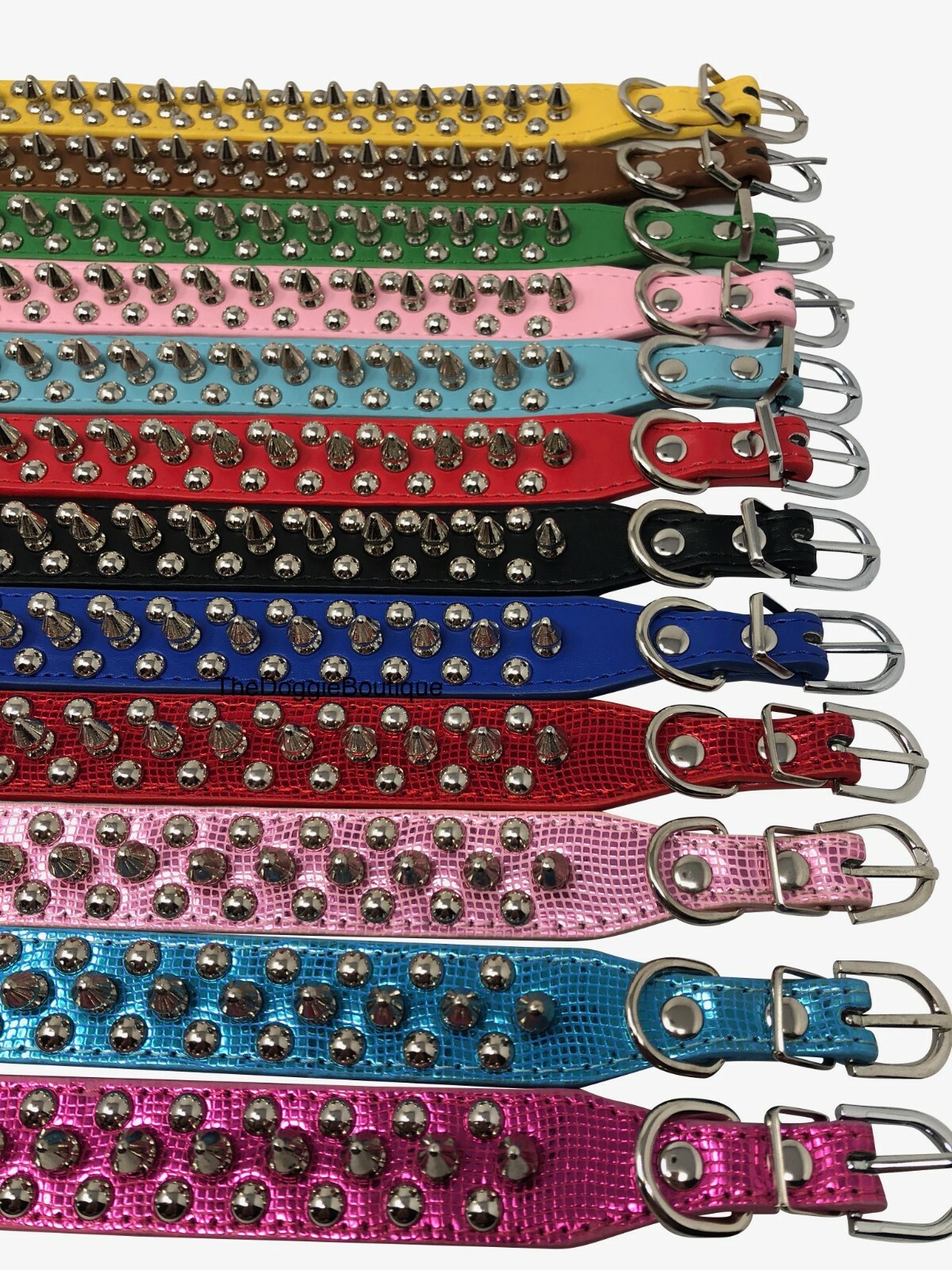 Dog Collar Studded & Spikes Rivet Adjustable 12 Colors Faux Leather 1" w S M L