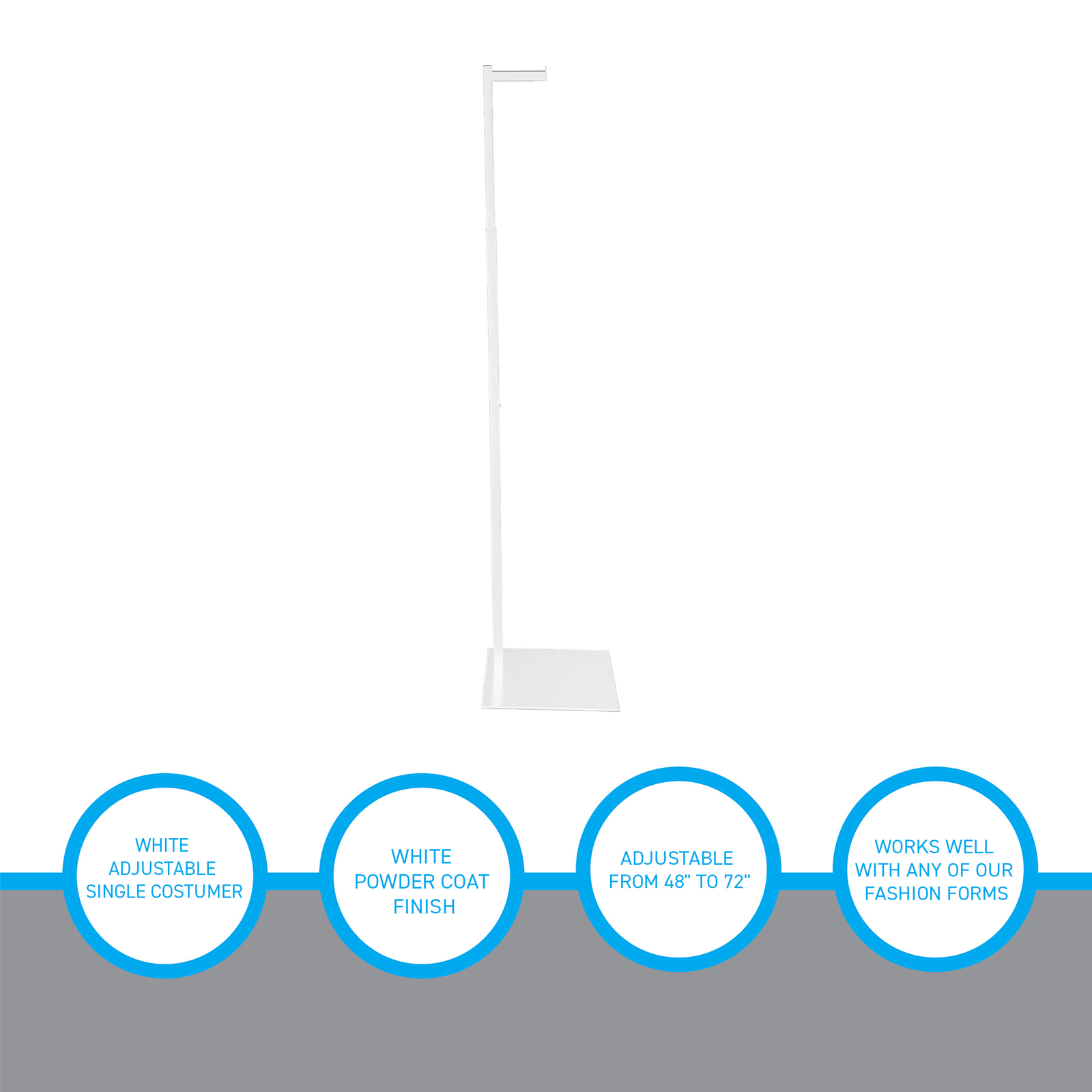 SSWBasics Adjustable White Costumer Stand – Single Arm Clothes Rack - Retail