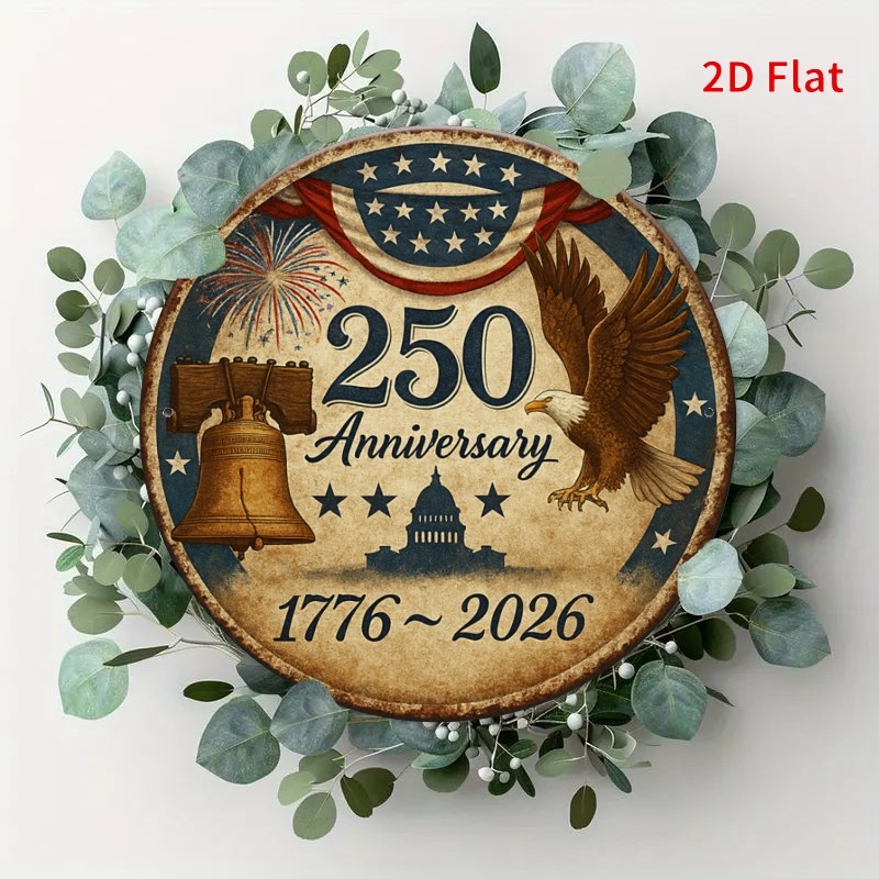 USA 250th Anniversary Metal Sign 1776-2026 Patriotic Bell & Eagle Wall Decor