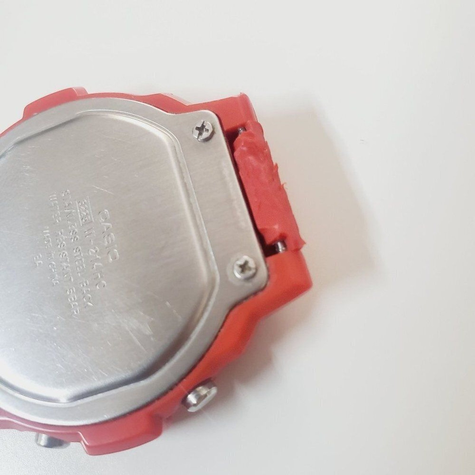 Casio Illuminator 3225 W-214HC Mens Digital Watch Red For Parts USE