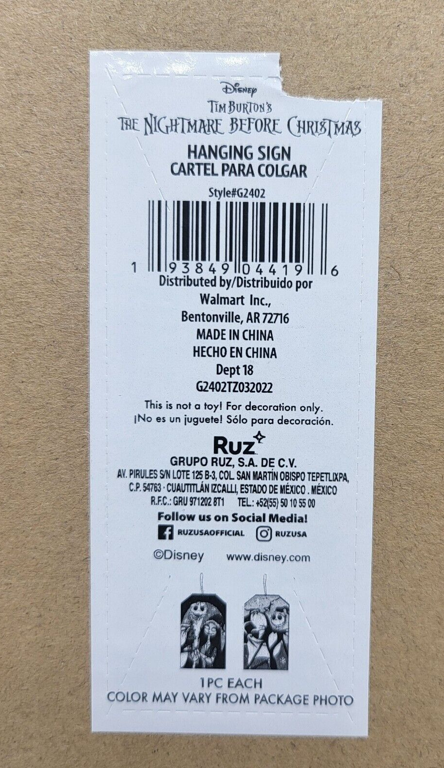 The Nightmare Before Christmas Holiday Jack Sally Zero & Santa Wooden Hang Sign