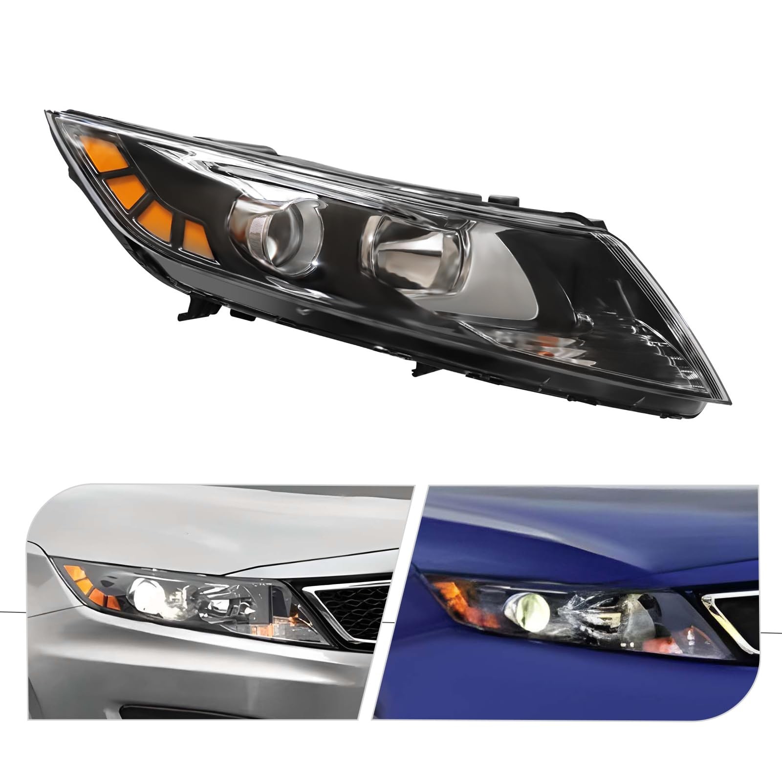 Right Side Halogen Headlight for 2011-2013 Kia Optima, LED Side Marker OE Style