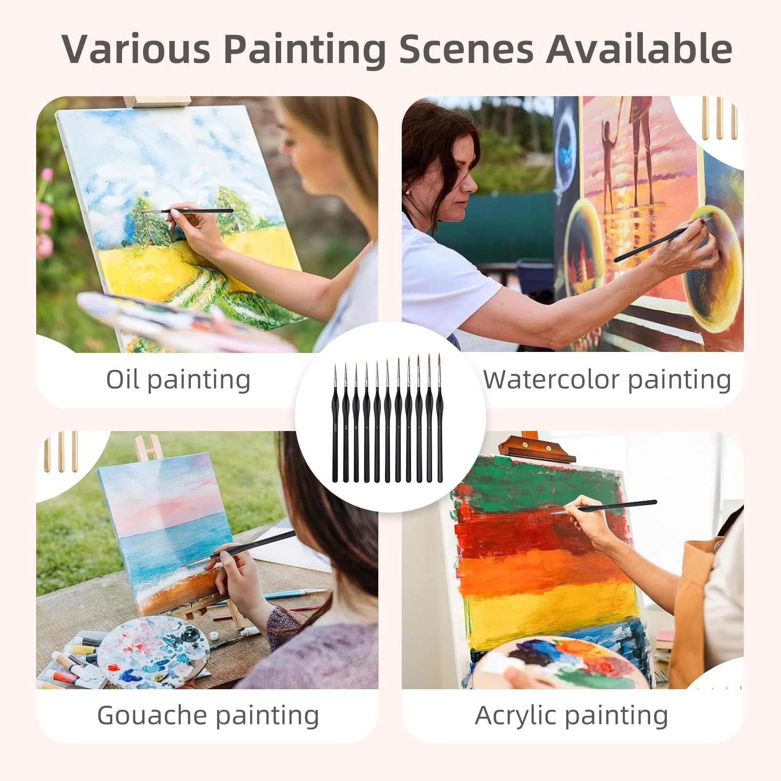 Professional 11-Piece Fine Detail Paint Brush Set for Artists and Hobbyists